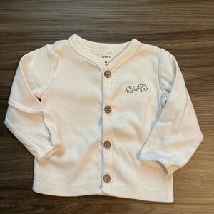Carter's White Ribbed Button Down Shirt with Elephant Embroidery size 6M